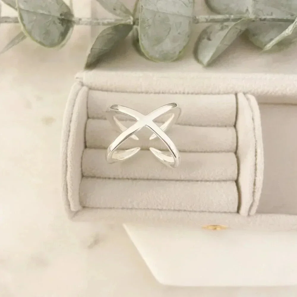925 Sterling Silver X Ring Chunky Ring Bold Statement Ring Criss Cross Ring